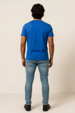 Blue Round Neck Plain T-shirt - Image 2