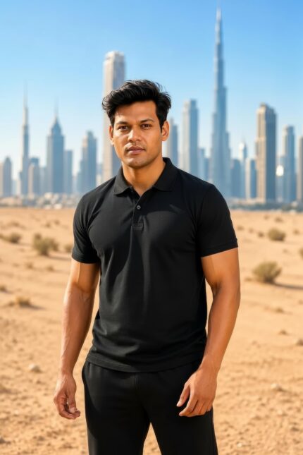 Bewackyy Men's Cotton Solid Regular Fit Black Collar Polo T-Shirt