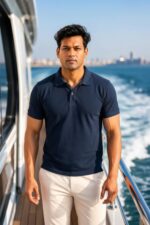 BE WACKYY Soft Touch Cotton Navy Polo T-Shirt for Men