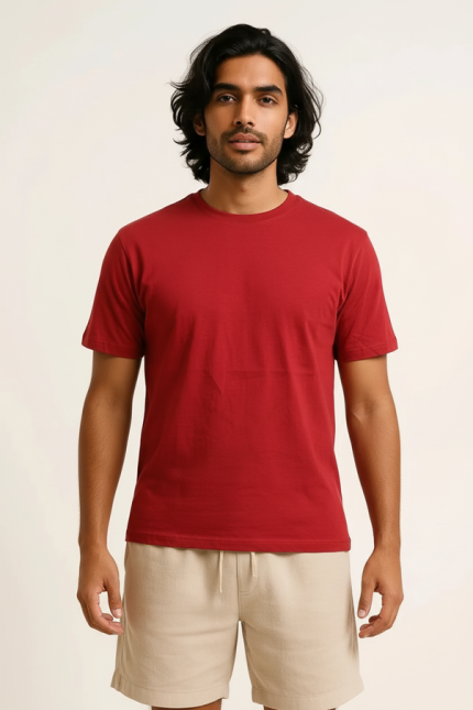 Red Round Neck Plain T-shirt