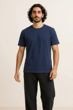 Navy Blue Round Neck Plain T-shirt