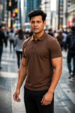 BE WACKYY Premium Soft Touch Cotton Brown Polo T-Shirt for Men